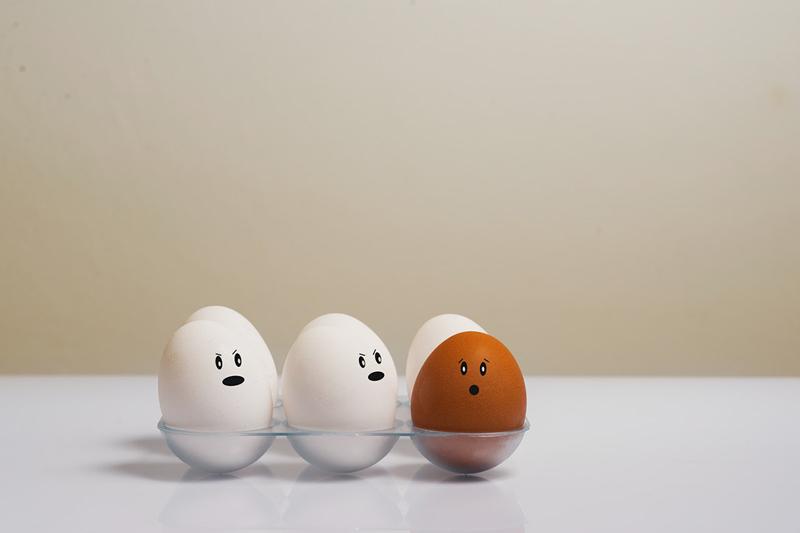 άσπρα αυγά διακρίνουν τον ρατσισμό με ένα καφέ αυγό