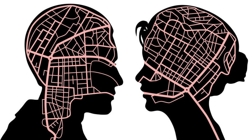 σιλουέτες δύο ανθρώπων και οι εγκέφαλοί τους έχουν χαρτογραφηθεί με τη μορφή δρόμων
