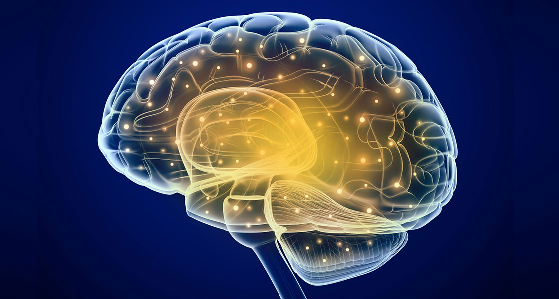 εγκέφαλος με πλαστικότητα σε μπλε φόντο εσωτερικά με κίτρινο χρώμα απεικονίζεται το ασυνείδητο