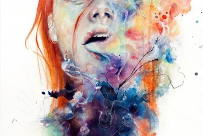 ζωγραφιά γυναίκας που βγάζει χρώματα από το στόμα της