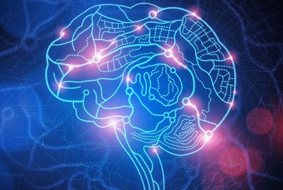 περίγραμμα εγκεφάλου με διάφορα ηλεκτρονικά δίκτυα στο εσωτερικό