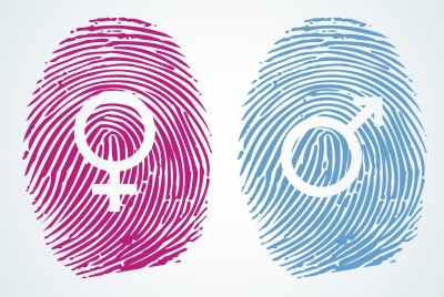 δύο δακτυλικά αποτυπώματα που έχουν πάνω τους τα σύμβολα των δύο φύλων