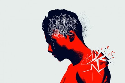 ζωγραφιά ανθρώπου με εγκέφαλο κουβάρι βιώνει το στίγμα της ψυχικής νόσου