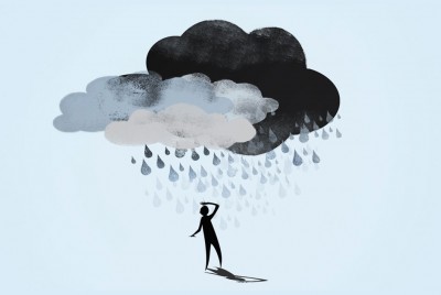 ζωγραφιά που απεικονίζει άνθρωπο κάτω από μαύρα σύννεφα, και δεν γνωρίζει τους οκτώ τρόπους για να αντιμετωπίσει την κατάθλιψη όταν αυτή επιμένει