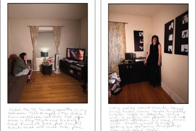 δύο φωτογραφίες που δείχνουν την ίδια γυναίκα στη μία φωτογραφία να είναι ξαπλωμένη στον καναπέ και στο άλλο όρθια