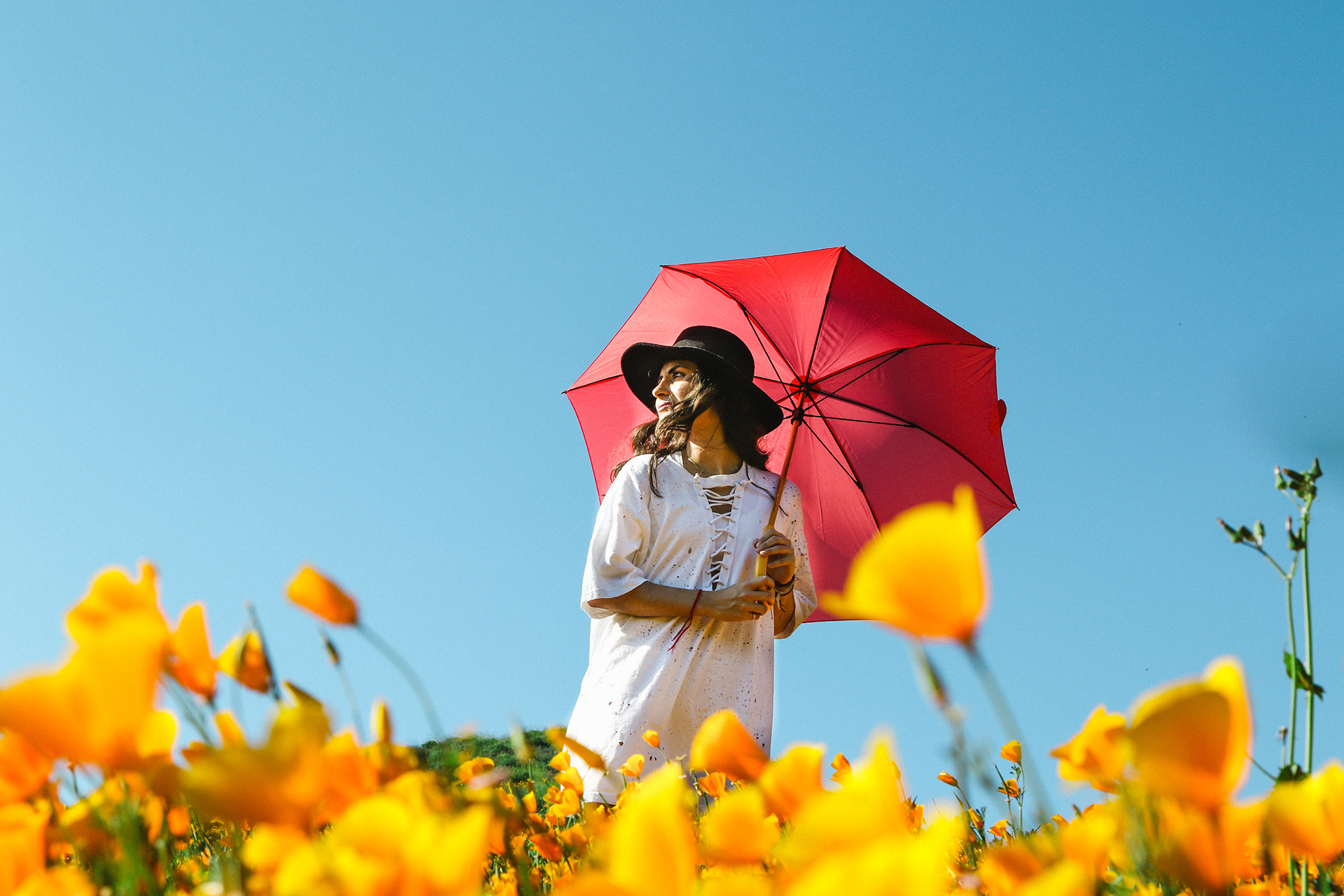 γυναίκα με ομπρέλα σε ένα λιβάδι με τουλίπες και ήλιο έχει δεξιότητες καθημερινής ζωής που σχετίζονται προβλεπτικά με την ψυχική υγεία